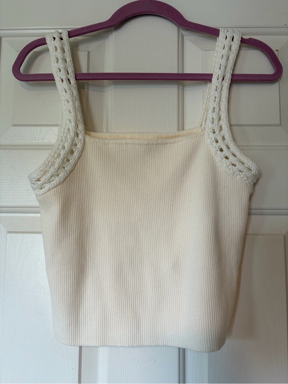 Aerie cream ribbed tank top with crochet straps